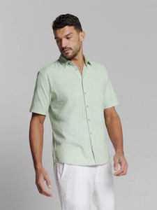 Shirt Short Sleeve Solid With Linen